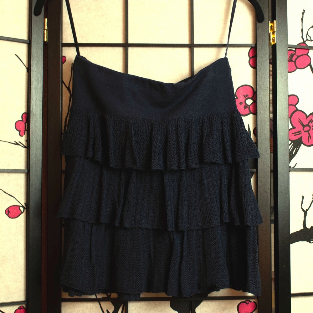 RUGBY Ralph Lauren- Navy Blue Tiered Silk Skirt